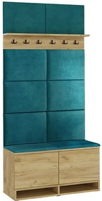 Garderoba z welurowymi panelami ściennymi dąb craft + butelkowa zieleń H3-H08