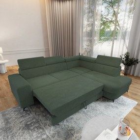 Masseno Narożnik ALVORO z funkcją spania i pojemnikiem na pościel Narozniki L, Rozkładana sofa - Zielony, QUELLE 37