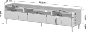 Szafka RTV Amilio 200 cm z szufladami na nóżkach - kaszmir / dąb olejowany / uchwyty dąb jasny