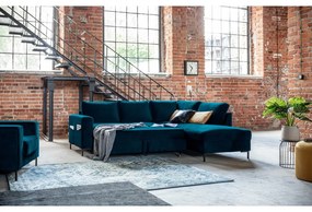 Turkusowy aksamitny rozkładany narożnik (prawostronny) Lofty Lilly – Miuform