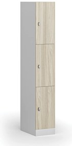 Szafka skrytkowa, 3 schowki, 1850 x 300 x 500 mm, demontaż, zamek obrotowy, drzwi laminowane, dąb naturalny