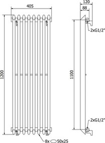 Mexen Atlanta grzejnik dekoracyjny 1200 x 405 mm, 646 W, czarny - W211-1200-405-00-70