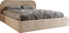 Łóżko z okrągłym zagłowiem 140x200 Dune, dwuosobowe do sypialni, pojemnik, stelaż drewniany - beżowy