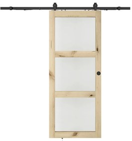 Drzwi przesuwnechowane w ścianie z drewna i matowego szkła hartowanego - 3 szyby - wys. 205 x szer. 83 cm - ACOSTA II