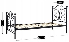 Łóżko Metalowe 90x200 cm ze Stelażem Jednoosobowe LORDI Czarne