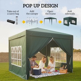 Outsunny Pawilon Składany 3x3m Zielony z 4 Ścianami | Aosom PL