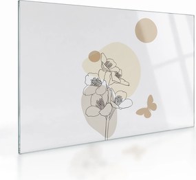 Obraz na szkle - Beżowe kwiaty z motylem N⁰4 (70x50 cm)