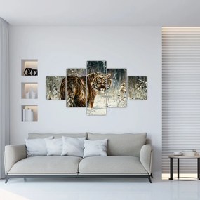 Obraz - Tygrys w zaśnieżonym lesie, obraz olejny (125x70 cm)