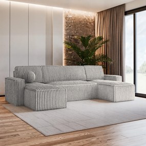 Masseno Narożnik PESANO z funkcją spania i pojemnikiem na pościel Narozniki U, Rozkładana sofa - Jasnoszary, TILIA 86