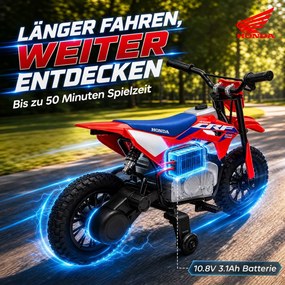 AIYAPLAY Elektryczny motocykl dla dzieci HONDA CRF 450R 12 V dziecięcy motocross z silnikiem 35 W akumulatorem litowym tylne zawieszenie koła 30,48 cm | Aosom PL