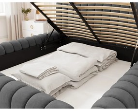 Ciemnoszare tapicerowane łóżko dwuosobowe ze schowkiem ze stelażem 160x200 cm Carilla – ELTAP