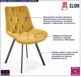Musztardowy fotel do biurka dla dzieci bez kółek - Levi