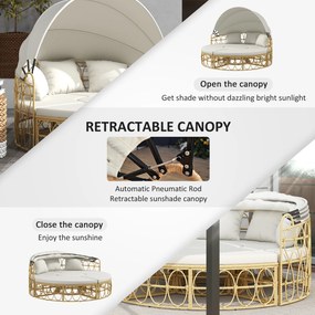 Outsunny Wyspa słoneczna, 4-elementowa, rozkładany daszek, 5 poduszek, imitacja rattanu, 178S x 85G x 66,5W cm, Beżowy