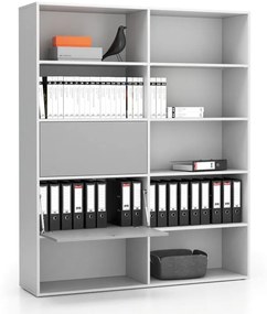 Regał biurowy szeroki LAYERS, 2 schowki, 1582 x 400 x 1905, biały/szary