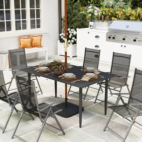 Outsunny Stół Ogrodowy 150x90cm, Odporny na Warunki Pogodowe Stół na Balkon ze Stali, z Otoworem na Parasol Czarny