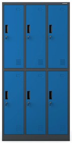Szafka socjalna ubraniowa BHP antracytowo-niebieska: 6-drzwiowa IGOR 900 x 1850 x 450 mm