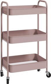 HOMCOM Wózek Wielofunkcyjny, Wózek Kuchenny, 3 Półki, 4 Kółka, 45 cm x 30,6 cm x 79 cm, Różowy