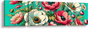 Obraz - Kwiaty na niebieskim tle (170x50 cm)