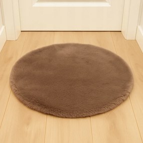 Dywanik futrzany brązowy okrągły FI80cm miękki puszysty guma antypoślizgowa