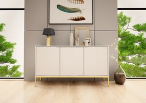 Komoda glamour ze wzorem jodełki Aspen 03 biały mat/złoty
