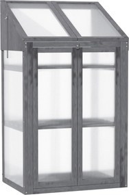 Outsunny Mini Szklarnia z Drewna, Mała Szklarnia z Oknami i Podwójnymi Drzwiami, 3 Półki, 70Dł x 50Szer x 120Wys cm, Szara
