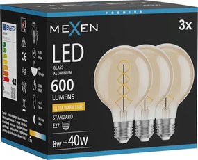 Mexen Vintis 3x żarówka filament spirala LED E27, G80, 8W, Ciepła - 2200K, 600 lm, amber - L165-E27-0822-50x03