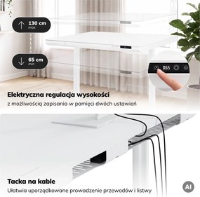 Biurko elektryczne z regulacją wysokości Ellis 160x70 cm, kolor biały