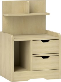 HOMCOM Stolik Nocny z 2 Szufladami, Otwarta Półka, 40x30x60 cm, Dekor Drewna