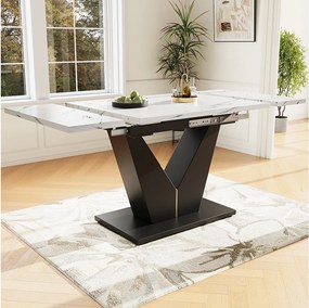 Rozkładany stół jadalny dla 4-6 osób - 99/159 x 75 x 75 cm - MDF + Nogi metalowe - Efekt marmuru - Biały + czarny