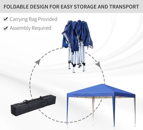 Outsunny Pawilon, 2,95 x 2,95 m Składany Pawilon Ogrodowy, Namiot Imprezowy, UV Schutz, Stal+Tkanina Oxford, Niebieski