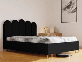 Łóżko tapicerowane MALAGA, wezgłowie, obicie VELUTTO, pojemnik na pościel, podnośnik gazowy, wysokość spania 39 cm, 120x200 cm, Czarny