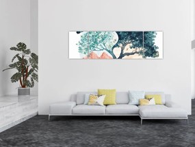 Obraz – Akwarelowe drzewo pełne życia (170x50 cm)