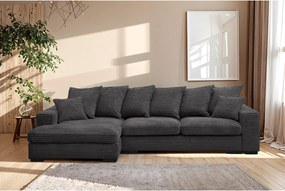 Narożnik z funkcją spania i pojemnikiem, Sofa w kształcie L Gabon L, tkanina Zoom, Grafitowy, Lewy