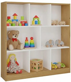Nowoczesny regał na zabawki dąb artisan + biały T1-Z33