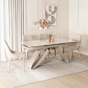Zestaw Stół Rozkładany LUIGI 160-240 cm Biały Marmur/Kaszmir i 4 Krzesła TORINO Kremowe Nowoczesne