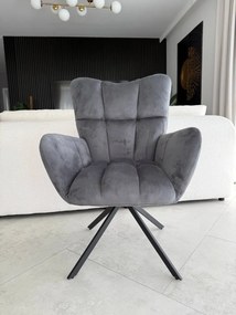 Fotel wypoczynkowy do salonu obrotowy, welurowy szary, FW1