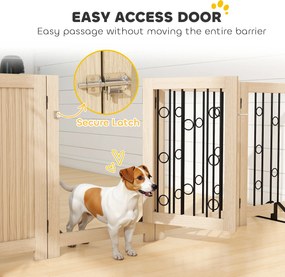 PawHut Wolnostojąca bramka dla zwierząt, bramka dla psa z drzwiami, 4 panele, do korytarza, schodów, ościeżnicy drzwiowej, MDF, stal | Aosom PL