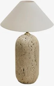 Lampa Stołowa Z Naturalnego Kamienia Yalvira Trawertyn & Biały Matowy Ø35 Cm - ↑15 Cm Graciela - Sklum