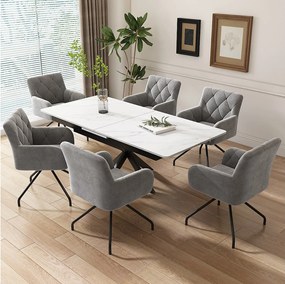 Zestaw 6 krzeseł do jadalni z aksamitu - 85 x 49 x 49 cm - tapicerowany fotel z 4 metalowymi nogami - z podparciem lędźwiowym - szary