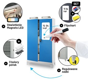 Szafa biurowa metalowa na akta szaro-niebieska JAN II, 1150 x 1850 x 400 mm