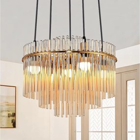 Nowoczesna złota lampa wisząca Nettlife, szklana lampa wisząca z 5 żarówkami i gniazdem E14, okrągła, Ø 40 cm, do kuchni (bez żarówek).