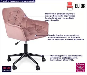 Różowy welurowy pikowany fotel obrotowy - Xami 3X