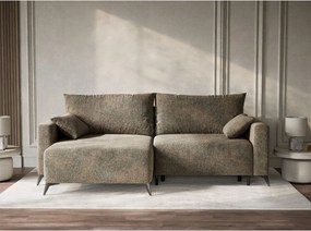 Brązowy rozkładany/ze schowkiem narożnik z tkaniny szenilowej (lewostronny/z szezlongiem) Leon – Maison de Rêve