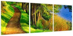 Obraz szlaku wzdłuż wody (z zegarem) (90x30 cm)