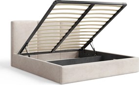 BESILIO Łóżko tapicerowane z pojemnikiem 180x200 Mira - Łóżko slim, łóżko minimalistyczne, stelaż metalowy- Beżowy