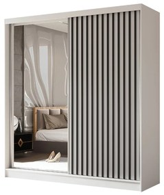 Szafa przesuwna - Lamel z lustrem 200 cm, biały mat