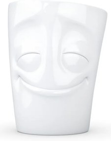 Biały zadowolony porcelanowy kubek z uchem 58products, 350 ml