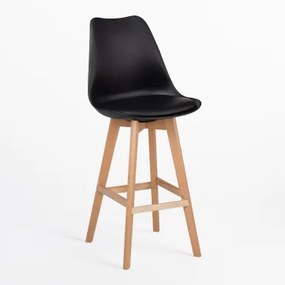 Wysoki Stołek Nordycki Z Poduszką Ze Skóry Ekologicznej Czarna & ↑75 Cm - Sklum