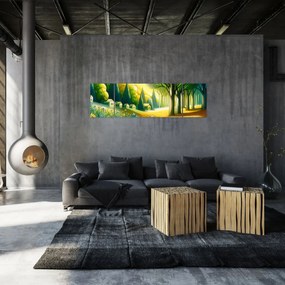Obraz - Wieś w żółto-zielonym (170x50 cm)