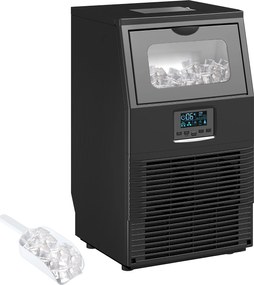 HOMCOM Komercyjna kostkarka do lodu 30 kg/24H wolnostojąca z 4 kg pojemnikiem, funkcją samoczyszczenia, timerem, stal, czarna | Aosom PL